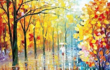 ウッズ Painting - ナイフによる赤黄色の木々の秋04